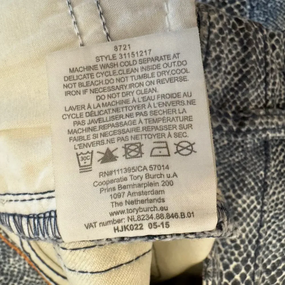 Tory Burch Snake Print Mid Rise Skinny Jeans 26